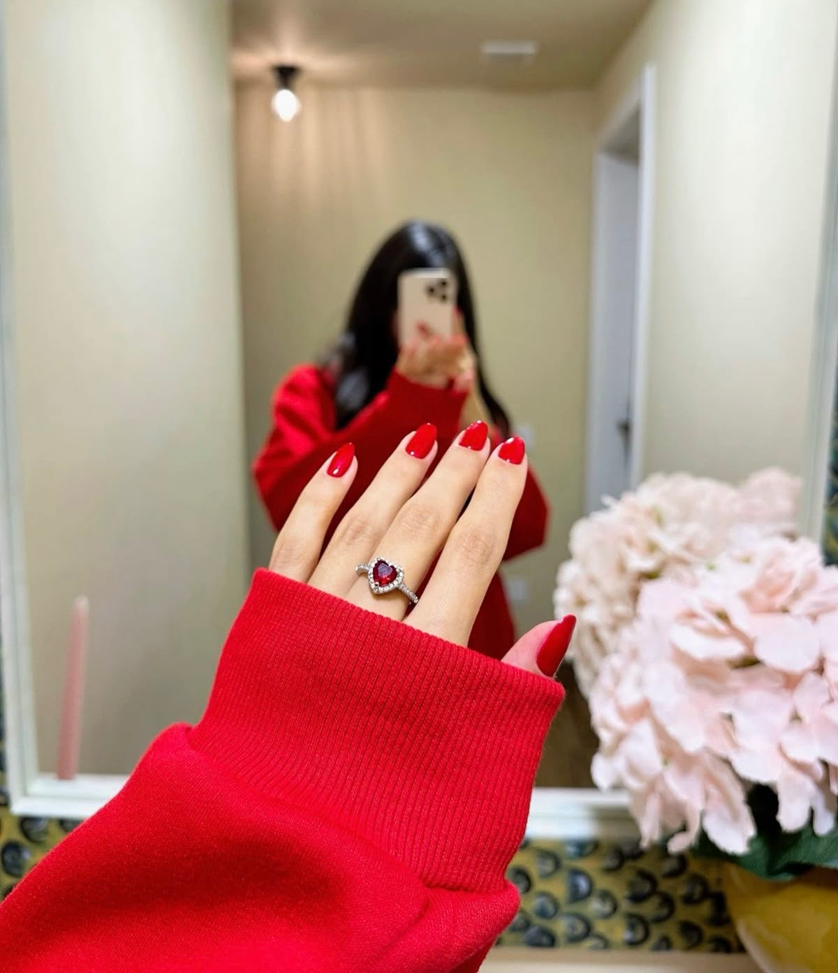 Anillo Mujer Corazón elevado rojo Pandora